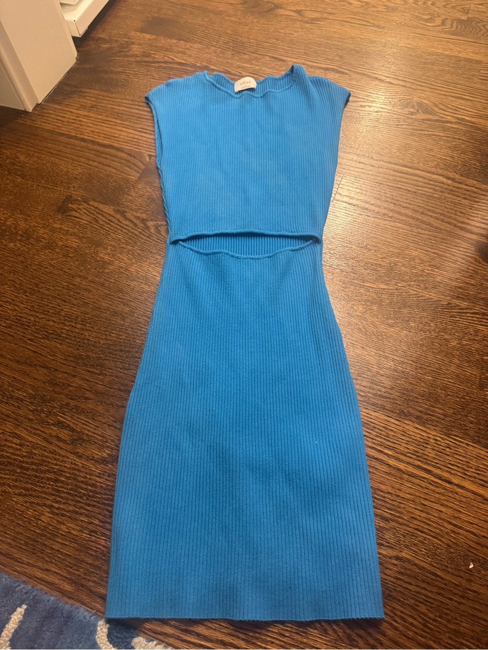 Wilfred Electric Blue Ribbed Midi Dress with Cutout